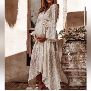 Coven Pirate Queen Lace Wrap Maternity Maxi Dress size XL in Cream